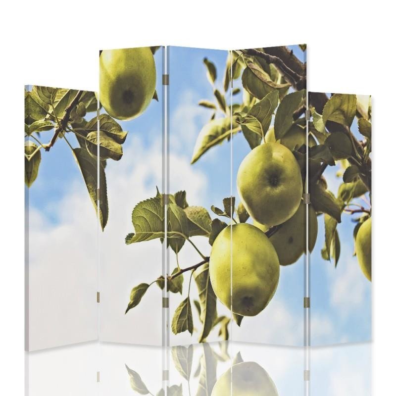 Decorative Aizslietnis, 5 paneļi, Divpusējs, 360 ° rotējošas eņģes, kanva, Branch Green Apples 