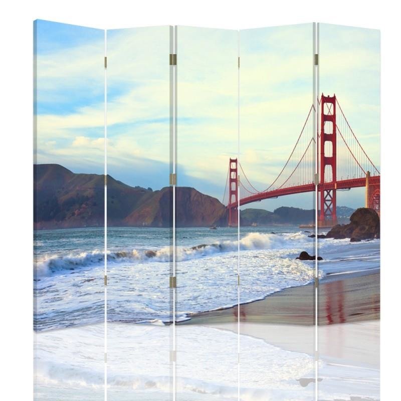 Aizslietnis, 5 paneļi, Divpusējs, 360 ° rotējošas eņģes, kanva, Golden Gate Bridge 