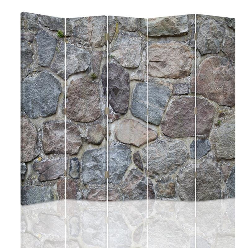 Aizslietnis, 5 paneļi, Divpusējs, 360 ° rotējošas eņģes, kanva, Stone Wall 