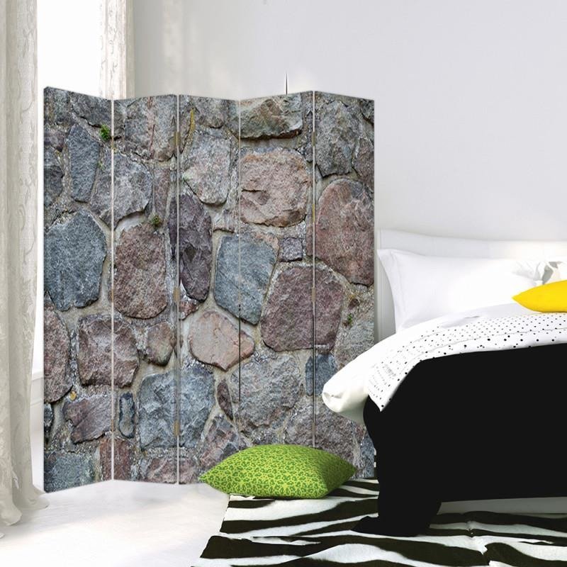 Aizslietnis, 5 paneļi, Divpusējs, 360 ° rotējošas eņģes, kanva, Stone Wall 