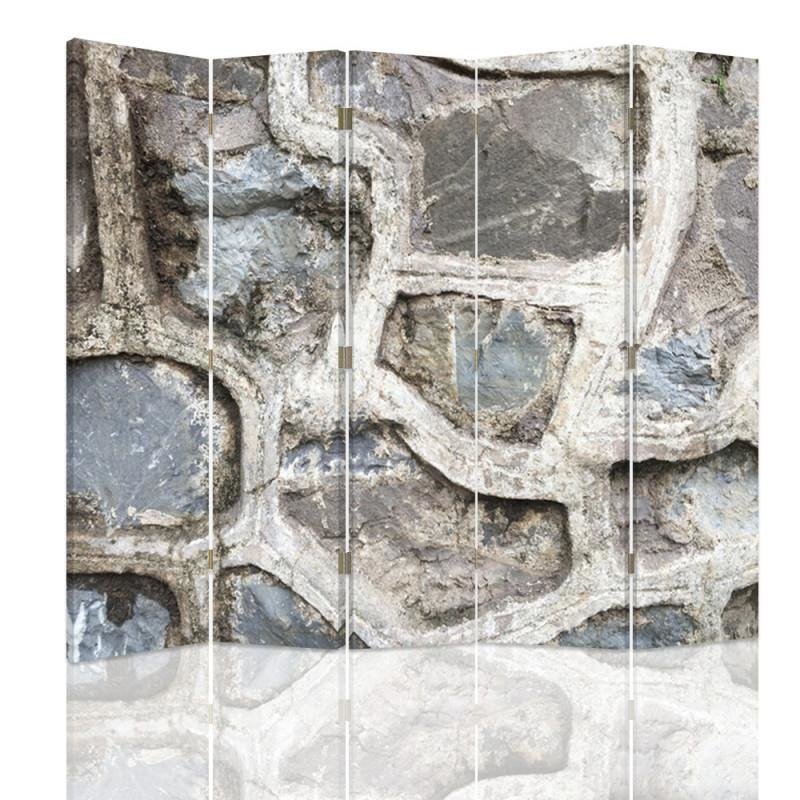 Aizslietnis, 5 paneļi, Divpusējs, 360 ° rotējošas eņģes, kanva, Stone Wall 3 