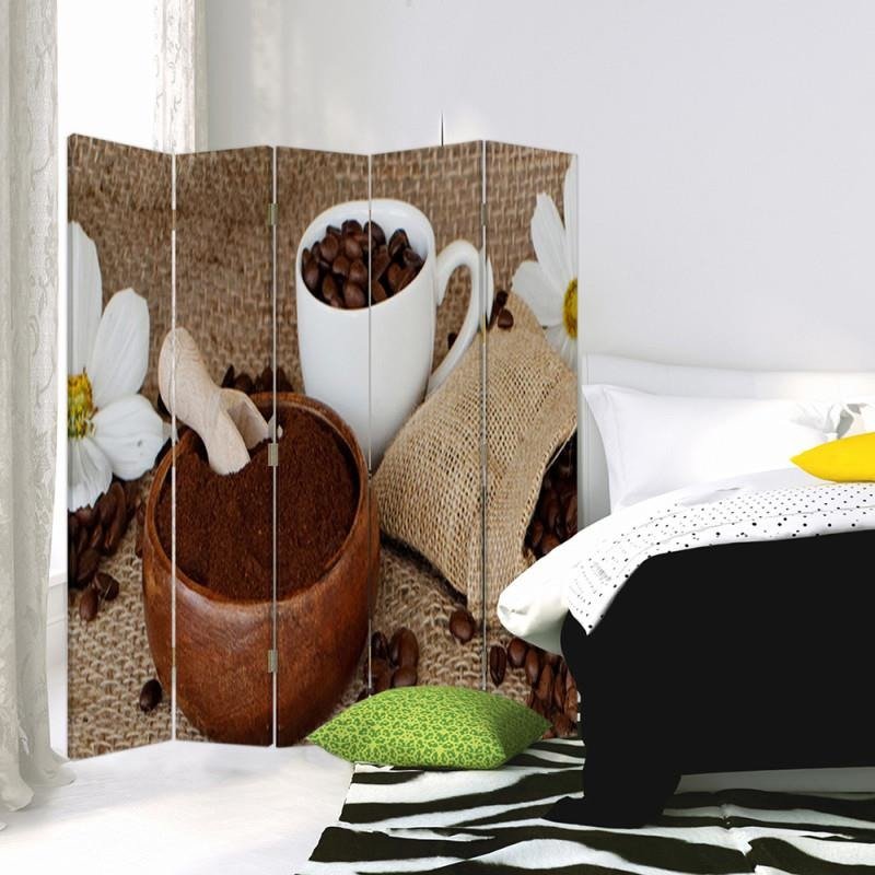 Aizslietnis, 5 paneļi, Divpusējs, 360 ° rotējošas eņģes, kanva, Coffee, Ground 