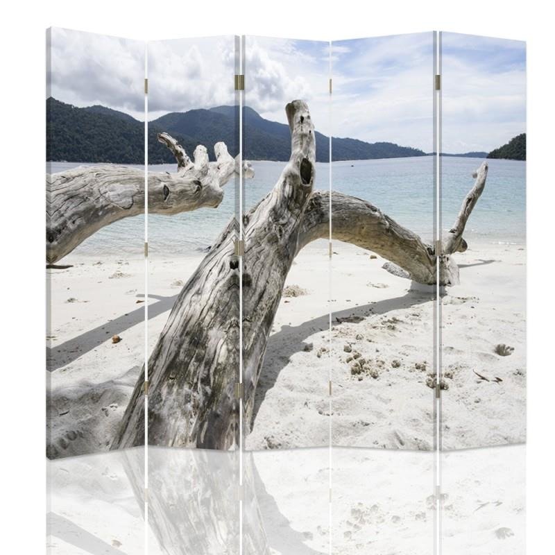 Aizslietnis, 5 paneļi, Divpusējs, 360 ° rotējošas eņģes, kanva, Branches Tree On A Tropical Beach 