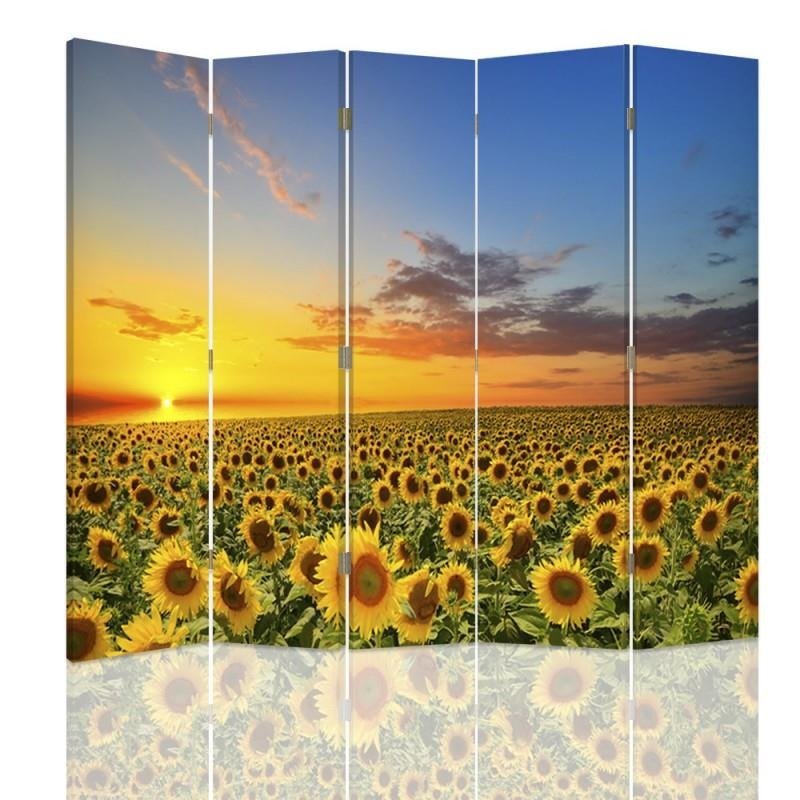 Aizslietnis, 5 paneļi, Divpusējs, 360 ° rotējošas eņģes, kanva, Scenery With Sunflowers 