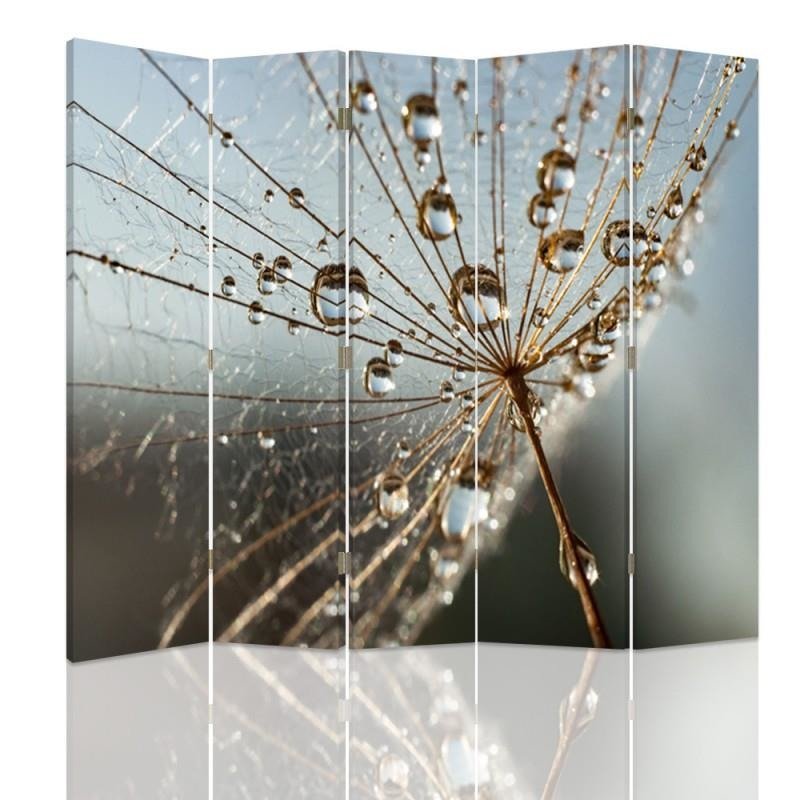 Aizslietnis, 5 paneļi, Divpusējs, 360 ° rotējošas eņģes, kanva, Dew Drops On Plant 