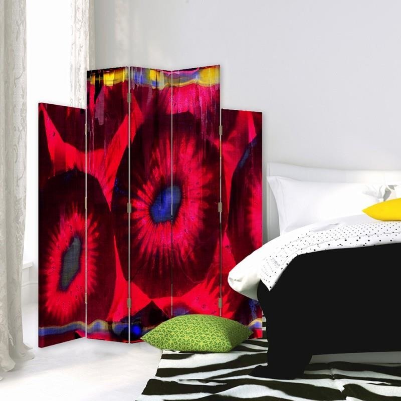 Decorative Aizslietnis, 5 paneļi, Divpusējs, 360 ° rotējošas eņģes, kanva, Stylized Flowers 