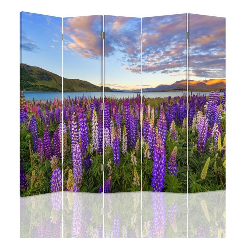 Aizslietnis, 5 paneļi, Divpusējs, 360 ° rotējošas eņģes, kanva, A Lavender Field 