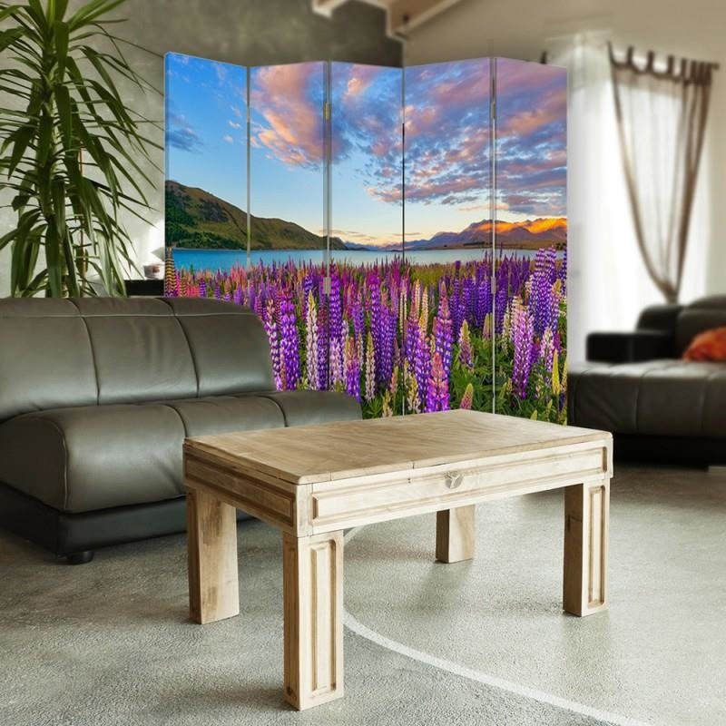 Aizslietnis, 5 paneļi, Divpusējs, 360 ° rotējošas eņģes, kanva, A Lavender Field 