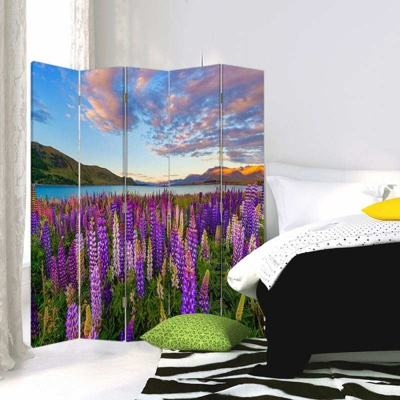 Aizslietnis, 5 paneļi, Divpusējs, 360 ° rotējošas eņģes, kanva, A Lavender Field 
