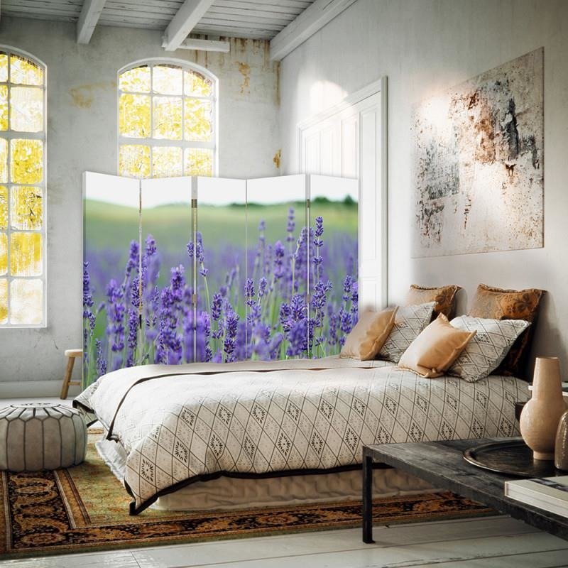Aizslietnis, 5 paneļi, Divpusējs, 360 ° rotējošas eņģes, kanva, Lavender Field 2 