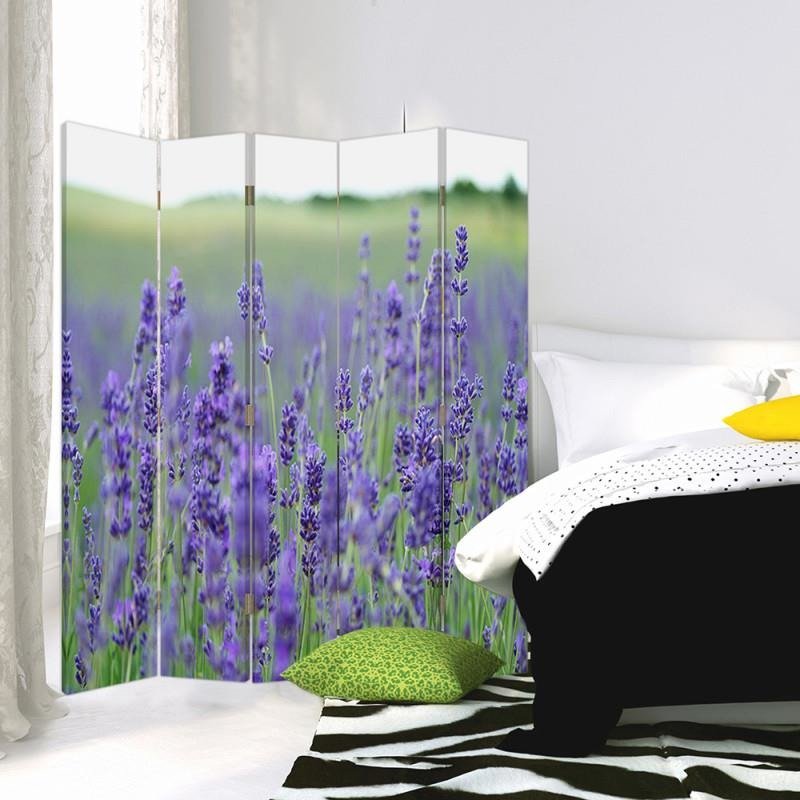Aizslietnis, 5 paneļi, Divpusējs, 360 ° rotējošas eņģes, kanva, Lavender Field 2 
