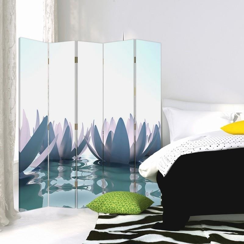 Aizslietnis, 5 paneļi, Divpusējs, 360 ° rotējošas eņģes, kanva, Lily Water 