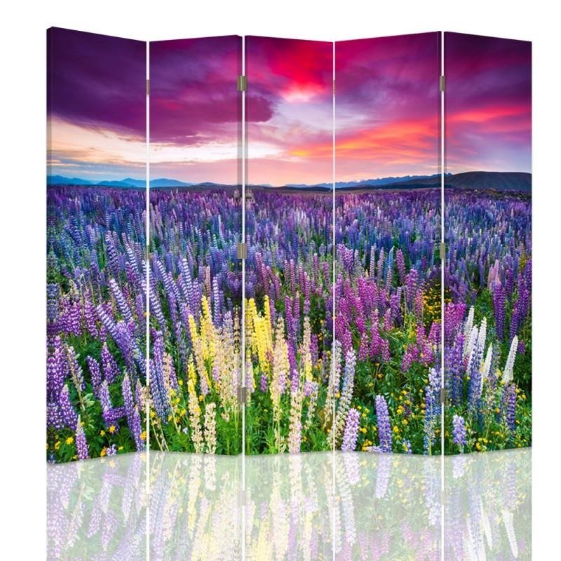 Aizslietnis, 5 paneļi, Divpusējs, 360 ° rotējošas eņģes, kanva, Meadow Full Of Flowers 