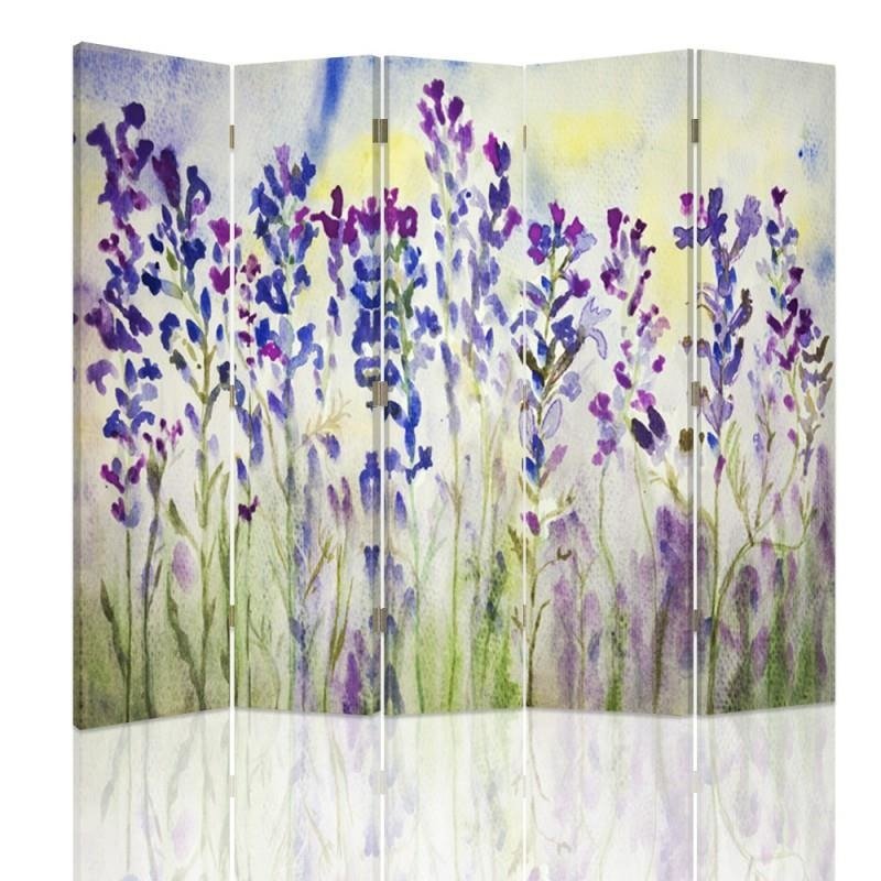 Aizslietnis, 5 paneļi, Divpusējs, 360 ° rotējošas eņģes, kanva, Painted Flowers On A White Background 