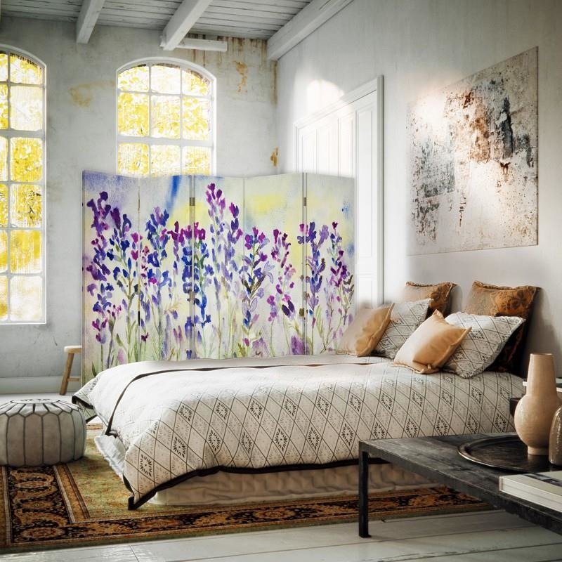 Aizslietnis, 5 paneļi, Divpusējs, 360 ° rotējošas eņģes, kanva, Painted Flowers On A White Background 