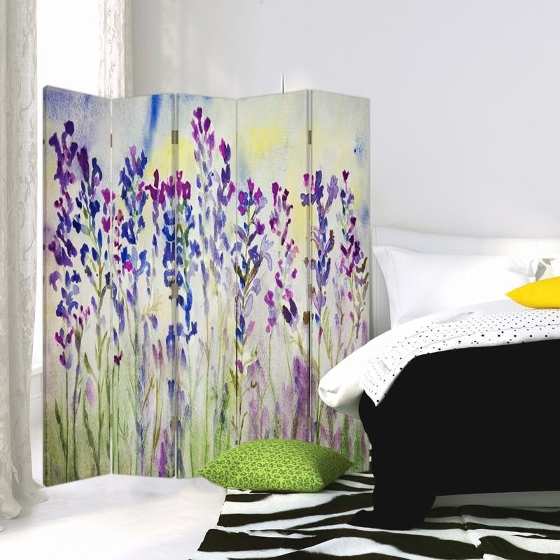 Aizslietnis, 5 paneļi, Divpusējs, 360 ° rotējošas eņģes, kanva, Painted Flowers On A White Background 