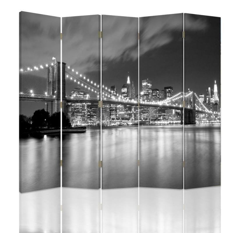 Aizslietnis, 5 paneļi, Divpusējs, 360 ° rotējošas eņģes, kanva, Manhattan - Panorama Of The Brooklyn Bridge 1 