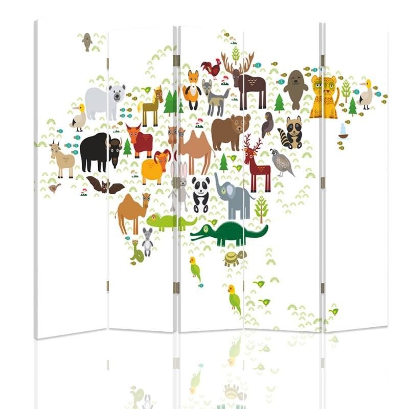 Aizslietnis, 5 paneļi, Divpusējs, 360 ° rotējošas eņģes, kanva, Map Of The World For Children 1 