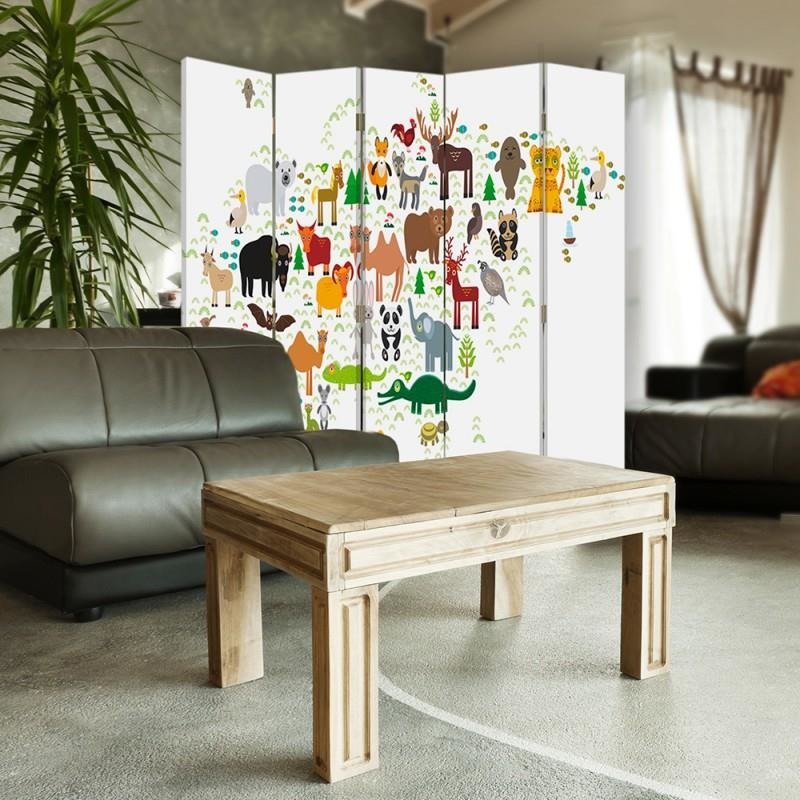 Aizslietnis, 5 paneļi, Divpusējs, 360 ° rotējošas eņģes, kanva, Map Of The World For Children 1 