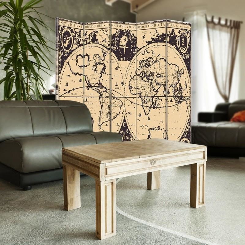 Aizslietnis, 5 paneļi, Divpusējs, 360 ° rotējošas eņģes, kanva, Vintage Map Of The World 