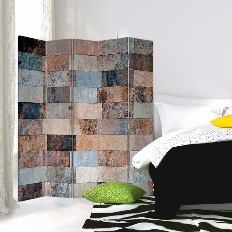 Aizslietnis, 5 paneļi, Divpusējs, 360 ° rotējošas eņģes, kanva, Marble Bricks 