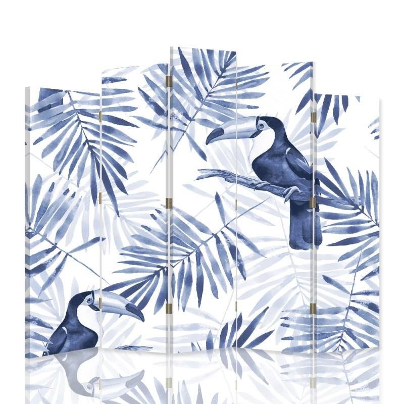 Decorative Aizslietnis, 5 paneļi, Divpusējs, 360 ° rotējošas eņģes, kanva, Blue Toucans 