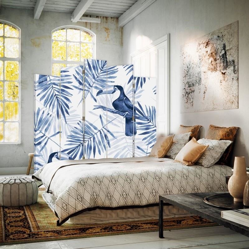 Decorative Aizslietnis, 5 paneļi, Divpusējs, 360 ° rotējošas eņģes, kanva, Blue Toucans 