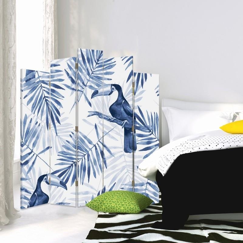 Decorative Aizslietnis, 5 paneļi, Divpusējs, 360 ° rotējošas eņģes, kanva, Blue Toucans 