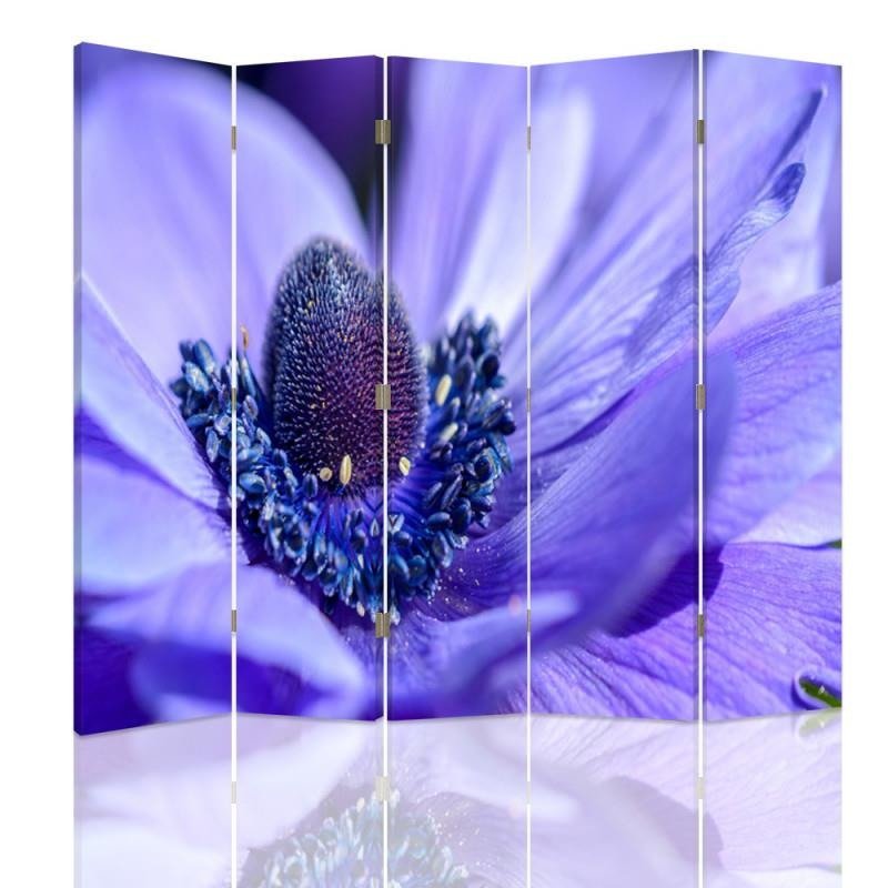 Aizslietnis, 5 paneļi, Divpusējs, 360 ° rotējošas eņģes, kanva, Blue-Purple Flower 