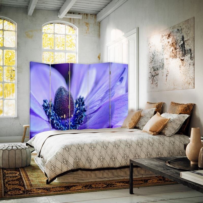 Aizslietnis, 5 paneļi, Divpusējs, 360 ° rotējošas eņģes, kanva, Blue-Purple Flower 
