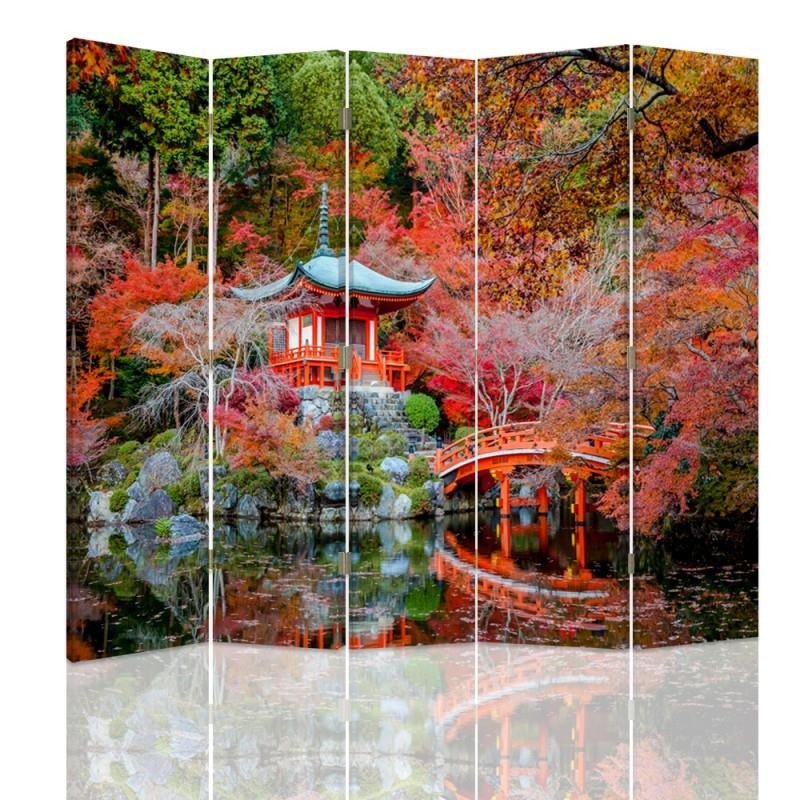 Aizslietnis, 5 paneļi, Divpusējs, 360 ° rotējošas eņģes, kanva, Garden In The Japanese Style 
