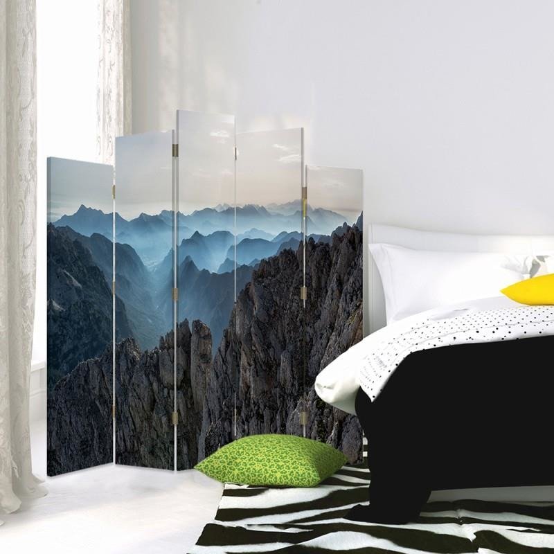 Decorative Aizslietnis, 5 paneļi, Divpusējs, 360 ° rotējošas eņģes, kanva, Panorama Of Mountains 2 