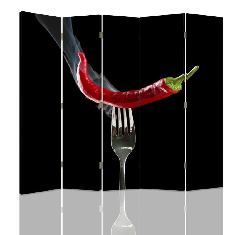 Aizslietnis, 5 paneļi, Divpusējs, 360 ° rotējošas eņģes, kanva, Chili Pepper Chili Peppers On A Fork 