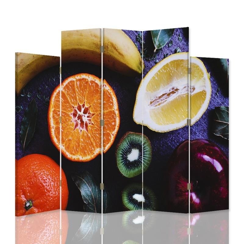 Decorative Aizslietnis, 5 paneļi, Divpusējs, 360 ° rotējošas eņģes, kanva, Sectioned Fruit 