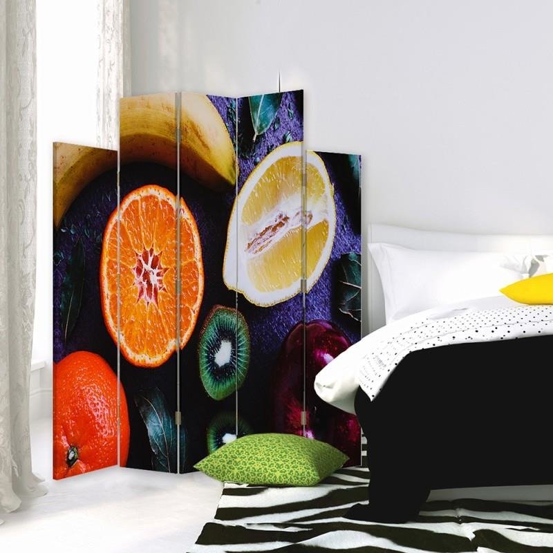 Decorative Aizslietnis, 5 paneļi, Divpusējs, 360 ° rotējošas eņģes, kanva, Sectioned Fruit 