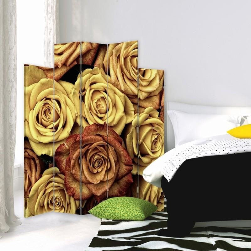Decorative Aizslietnis, 5 paneļi, Divpusējs, 360 ° rotējošas eņģes, kanva, Roses Tea 