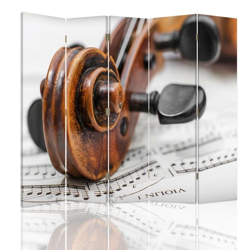 Aizslietnis, 5 paneļi, Divpusējs, 360 ° rotējošas eņģes, kanva, Violin On Music Sheet 