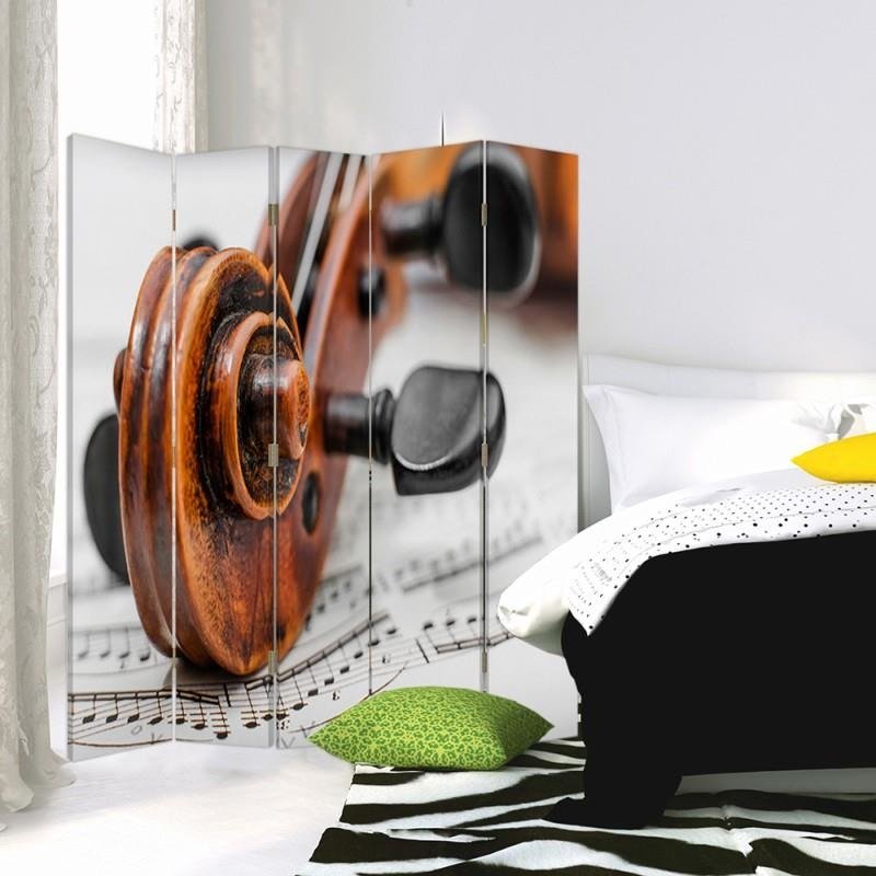 Aizslietnis, 5 paneļi, Divpusējs, 360 ° rotējošas eņģes, kanva, Violin On Music Sheet 