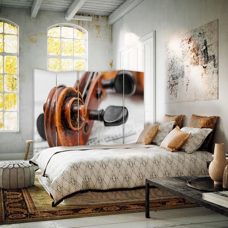 Aizslietnis, 5 paneļi, Divpusējs, 360 ° rotējošas eņģes, kanva, Violin On Music Sheet 