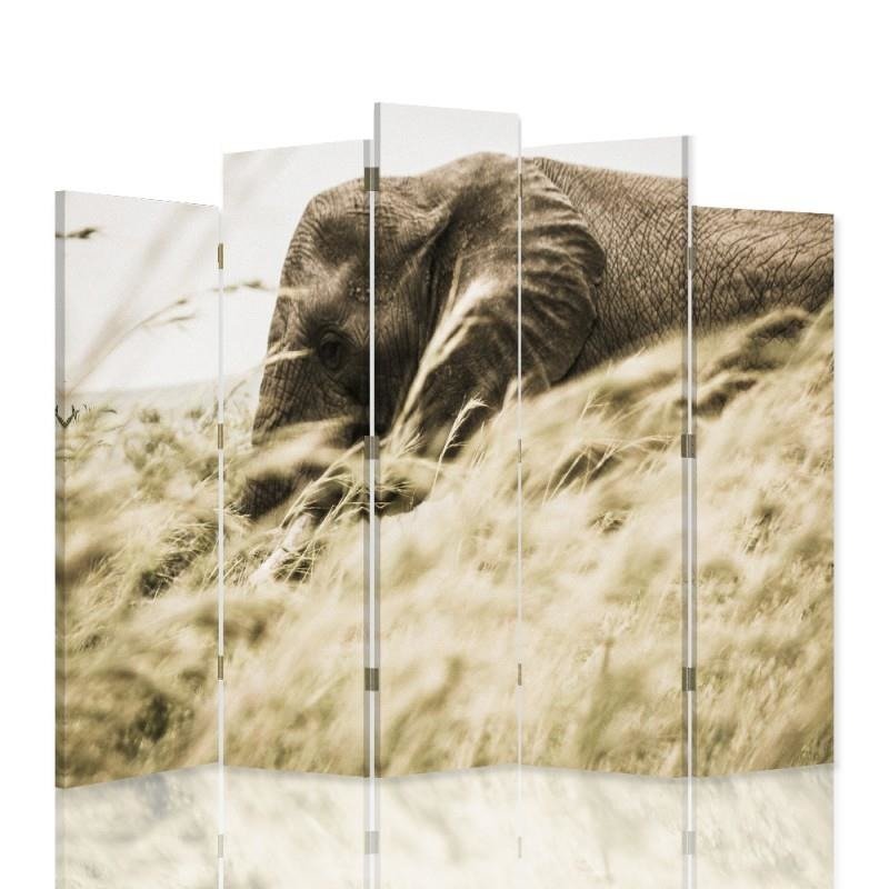 Decorative Aizslietnis, 5 paneļi, Divpusējs, 360 ° rotējošas eņģes, kanva, Elephant In The Grass 