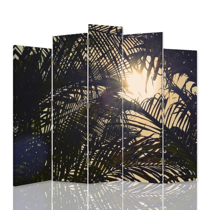 Decorative Aizslietnis, 5 paneļi, Divpusējs, 360 ° rotējošas eņģes, kanva, Sun Behind Palm Trees 