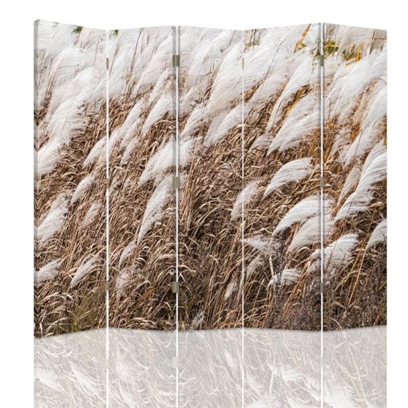 Aizslietnis, 5 paneļi, Divpusējs, 360 ° rotējošas eņģes, kanva, Dry Grass 