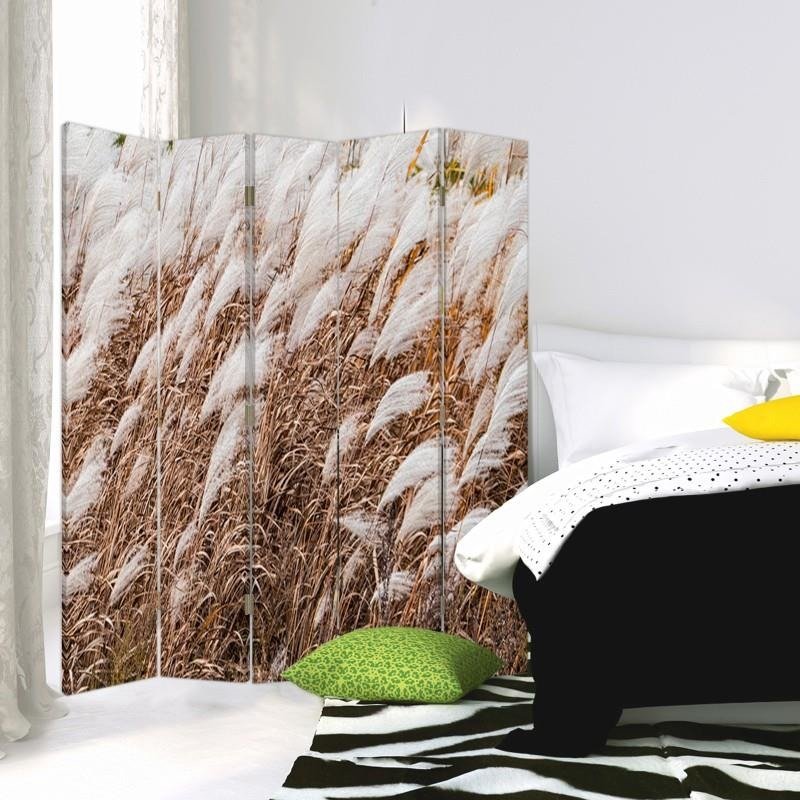 Aizslietnis, 5 paneļi, Divpusējs, 360 ° rotējošas eņģes, kanva, Dry Grass 