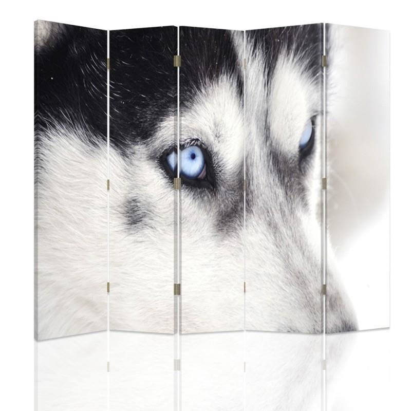 Aizslietnis, 5 paneļi, Divpusējs, 360 ° rotējošas eņģes, kanva, Siberian Husky 2 