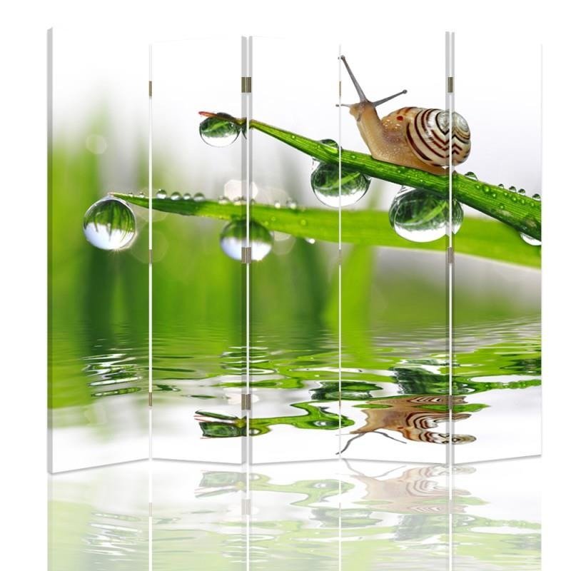 Aizslietnis, 5 paneļi, Divpusējs, 360 ° rotējošas eņģes, kanva, Snail On Grass 