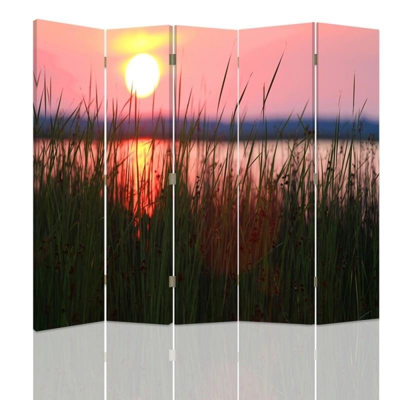 Aizslietnis, 5 paneļi, Divpusējs, 360 ° rotējošas eņģes, kanva, Sunset On The Lake 