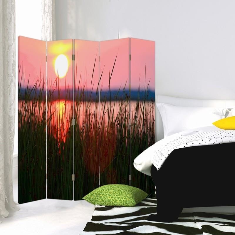 Aizslietnis, 5 paneļi, Divpusējs, 360 ° rotējošas eņģes, kanva, Sunset On The Lake 