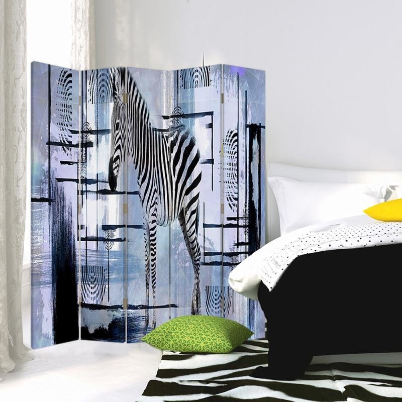 Aizslietnis, 5 paneļi, Divpusējs, 360 ° rotējošas eņģes, kanva, In The Abstract Zebra 
