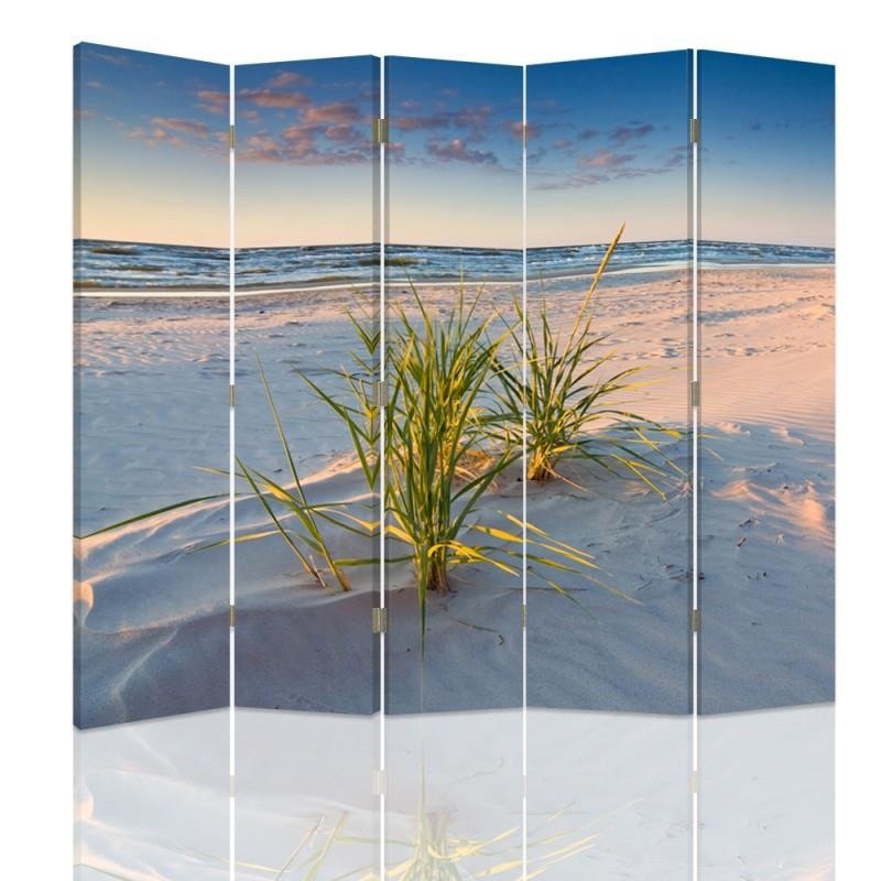 Aizslietnis, 5 paneļi, Divpusējs, 360 ° rotējošas eņģes, kanva, Green Grass On The Beach 