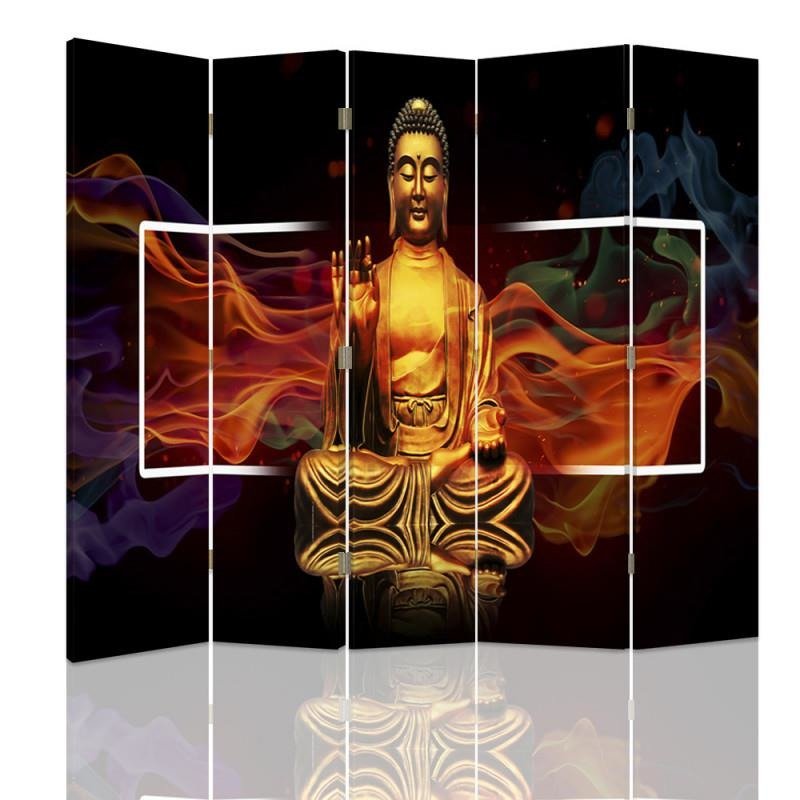 Aizslietnis, 5 paneļi, Divpusējs, 360 ° rotējošas eņģes, kanva, Golden Buddha 2 
